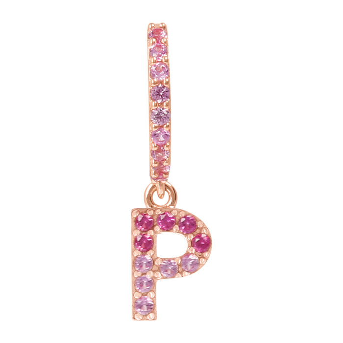 Orecchino Pendente con Lettera P in Pavé di Cubic Zirconia Rosa