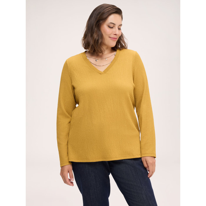 Fiorella Rubino - T-shirt a trama 3D con collanina - Giallo