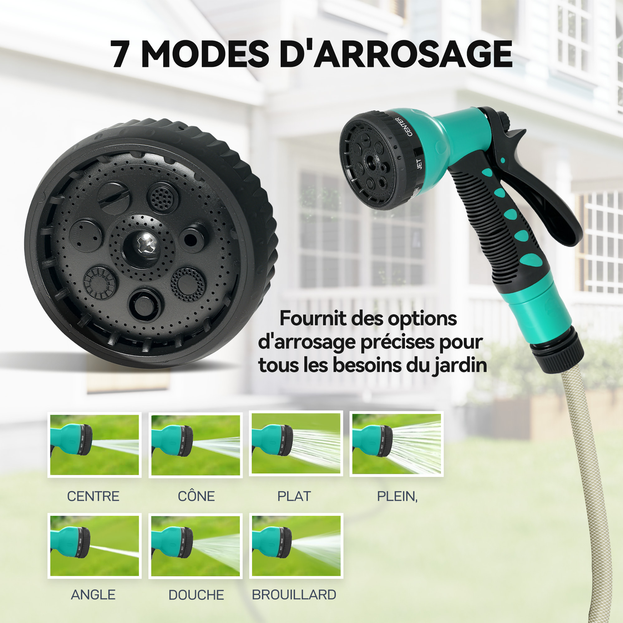 Dévidoir mural enrouleur automatique pivotant 180° tuyau 25+2m avec pistolet arrosage support mural intégré vert noir