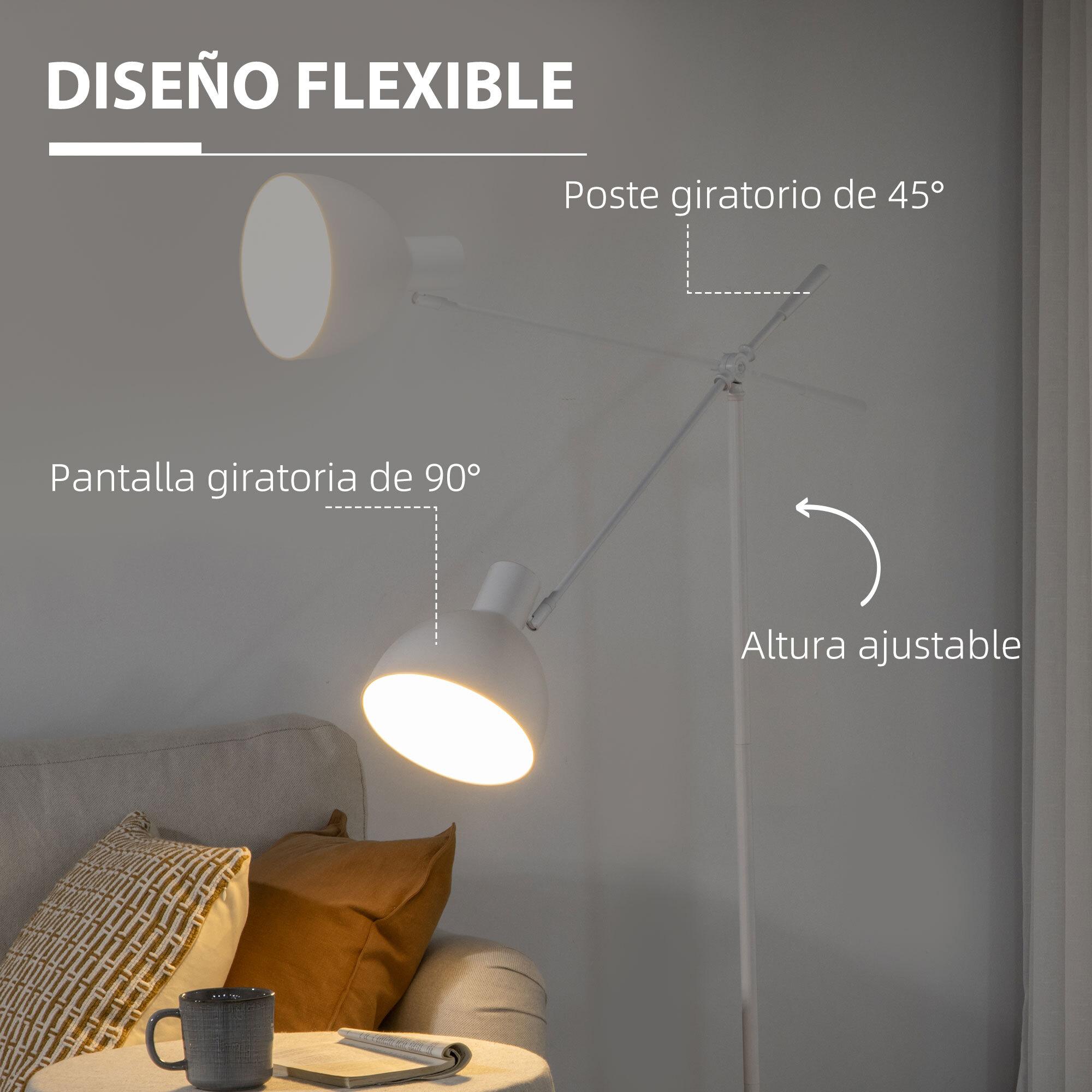 Lámpara de Pie Industrial Casquillo E27 Máx. 40W Lámpara de Lectura de Pie con Brazo Oscilante Altura Ajustable Pantalla Giratorio 90° para Salón Dormitorio Oficina Ø30x131-155 cm Blanco