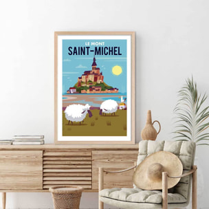 Affiche Mont Saint Michel Affiche + cadre en bois - Chêne