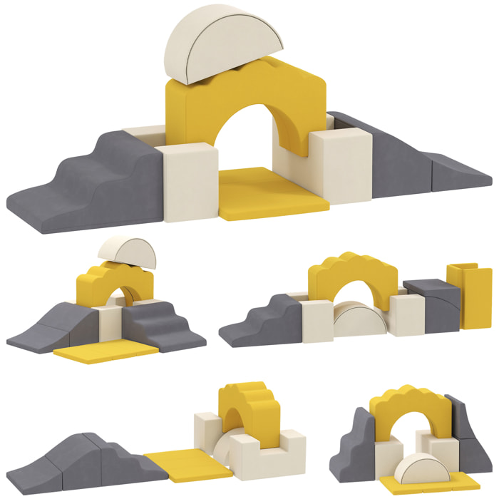 Juego de 7 Bloques de Espuma para Niños, Bloques de Psicomotricidad Infantil con Base Antideslizante, Montessori, Set de Escalada Suave Interior para Escalar y Gatear, 0,5-3 Años, Amarillo
