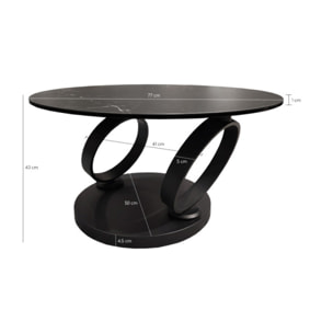 Table basse ronde plateaux en céramique marbré et pieds métal noir - URSULE