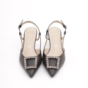 SLINGBACK CANVAS BASSA CHOCOLA' NERO