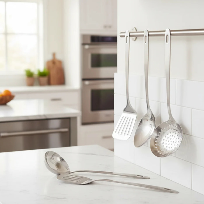 Ensemble de 4 ustensiles de cuisine en inox louche spatule ajourée cuillère et écumoire Fackelmann Oxford