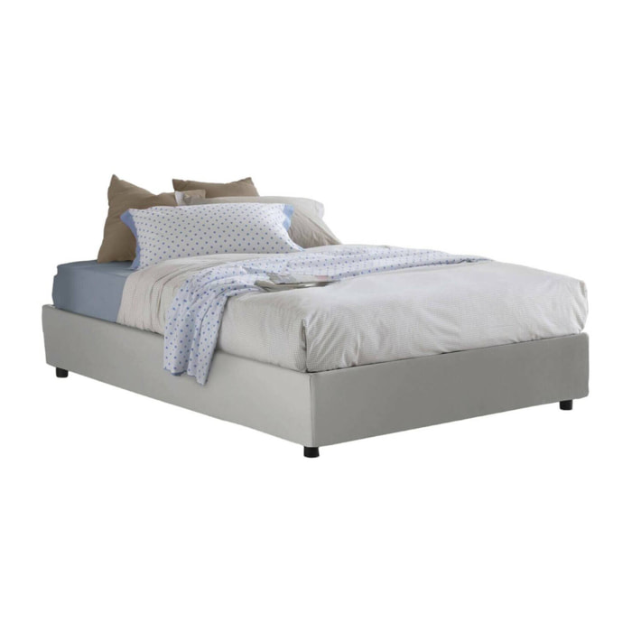 Letto piazza e mezza Arbo, Letto contenitore con rivestimento in ecopelle, 100% Made in Italy, Apertura frontale, adatto per materasso Cm 120x190, Bianco