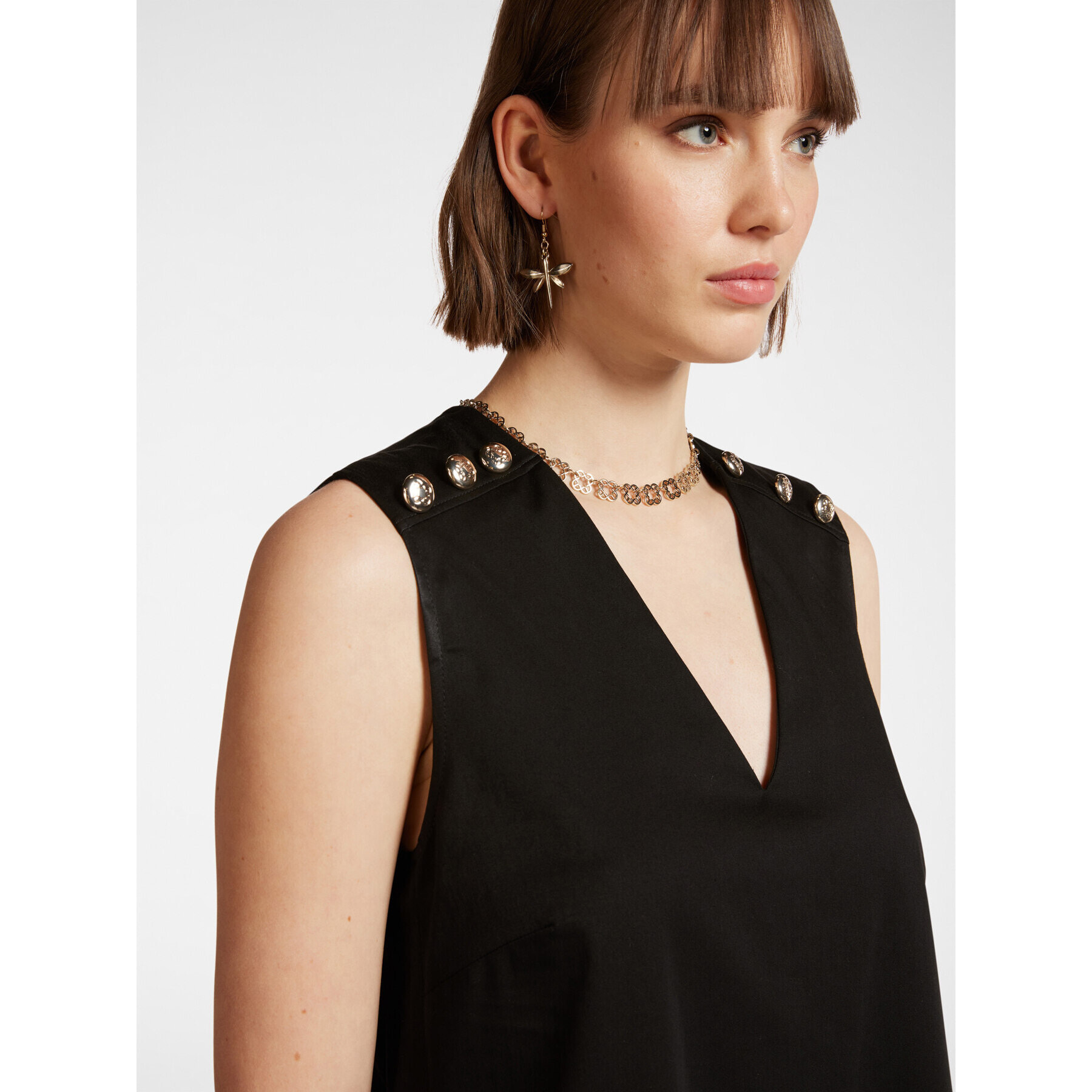 Elena Mirò - Vestido evasé con botones en los hombros. - Negro