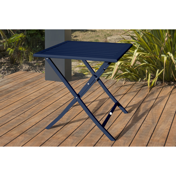 MARIUS - Ensemble repas de jardin 2 places en aluminium bleu marine