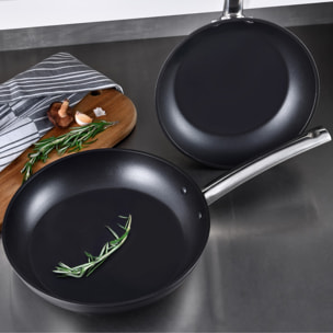 Juego de 3 Sartenes Ø24Ø28Ø30cm en Aluminio forjado aptas para inducción color Negro FOODIES MasterPRO