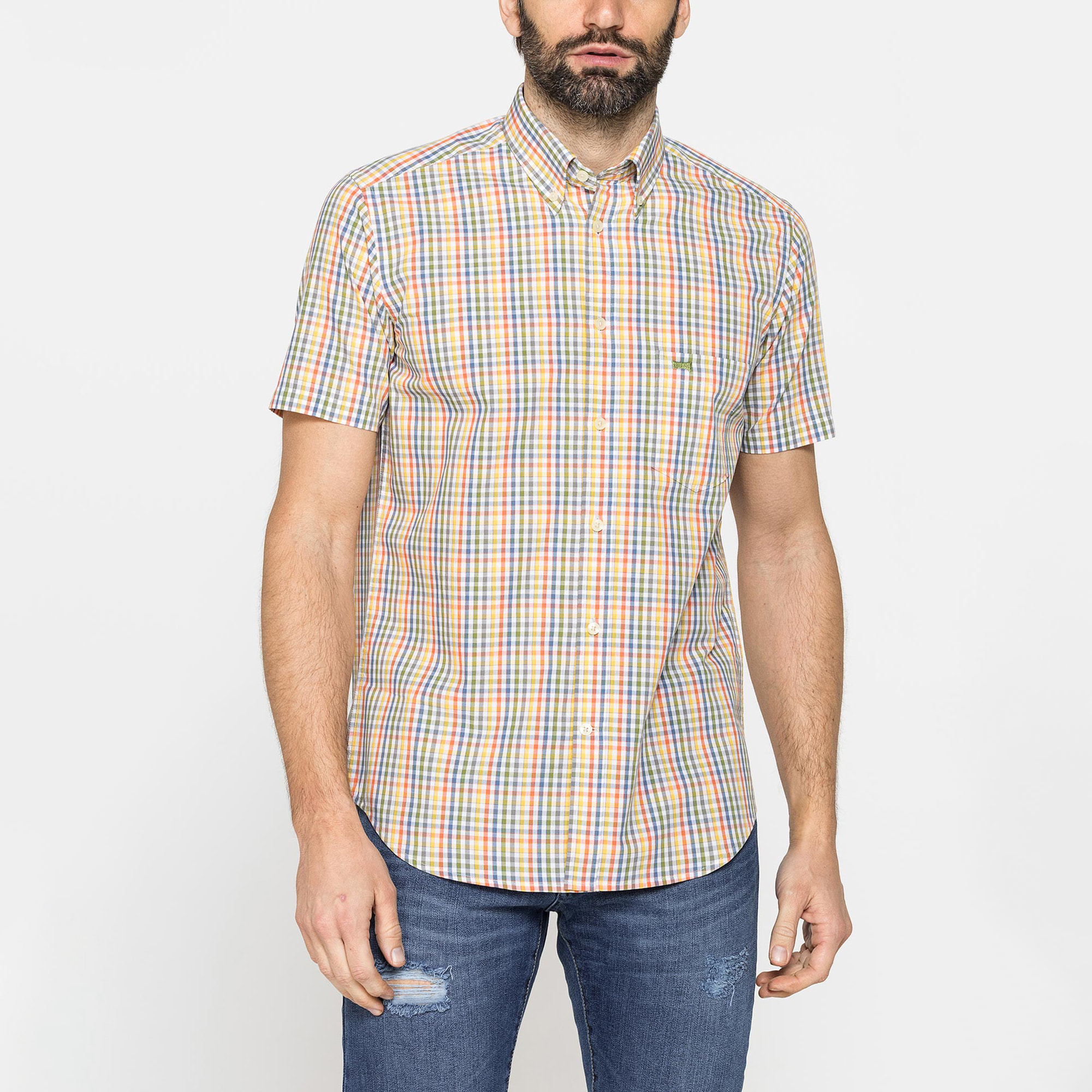 CAMICIA A MANICA CORTA IN COTONE CON FANTASIA