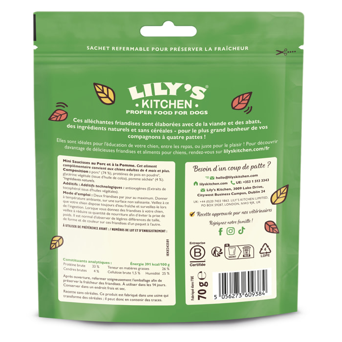 Lily's Kitchen Chien Saucisses au porc et à la pomme 70 g - Lot de 8