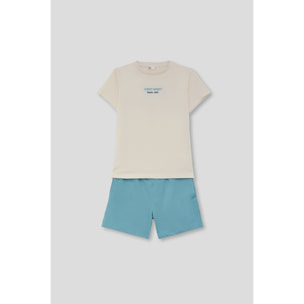 Conjunto Camiseta con Texto Tennis Club en el Pecho y Shorts Lisos Estilo Casual Deportivo | Color: Crudo | Street Monkey