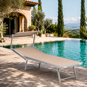 Lettino Prendisole Pieghevole Professionale in Alluminio e Tessuto Textilene Tettuccio Orientabile Parasole Sdraio Mare Spiaggia 182x60x38 cm Beige
