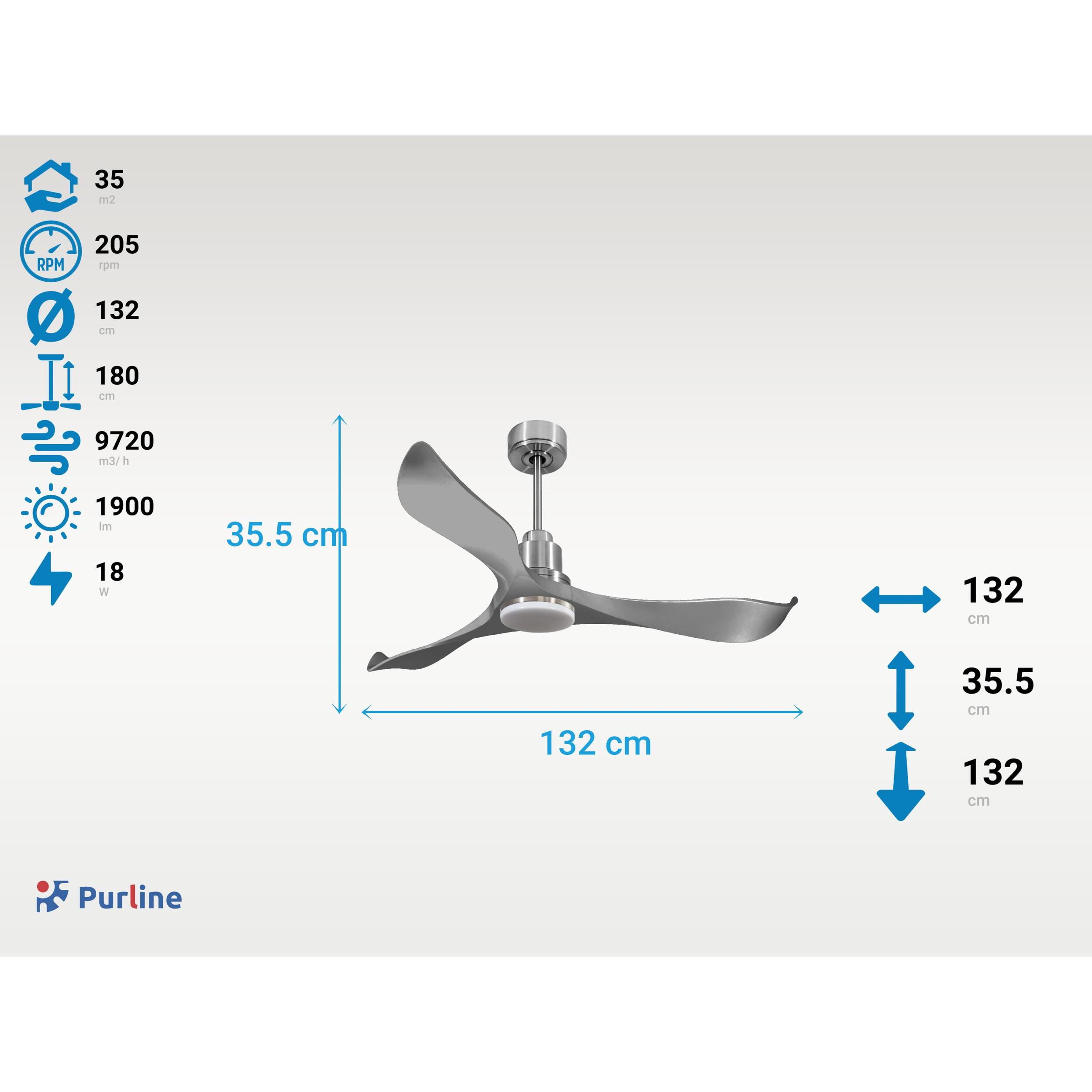 Ventilateur de plafond Réversible  Thermostat Dimmable Wifi Moteur à courant continu Toits en pente Télécommande Lumière à trois tons Hypersilence Mémoire