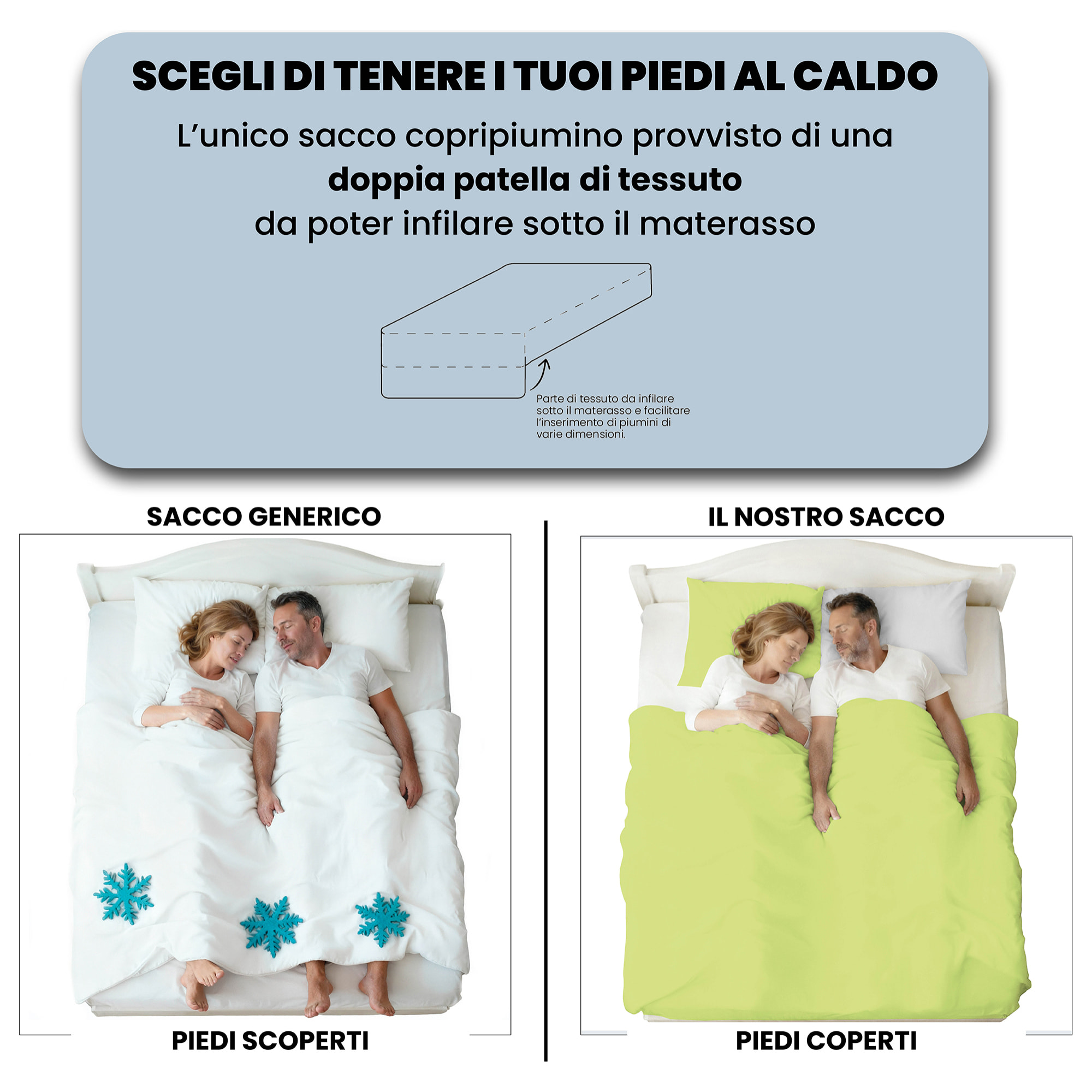 PARURE COPRIPIUMINO NATURAL COLOR, 100% Cotone, Made in Italy - VERDE ACIDO/GRIGIO CHIARO