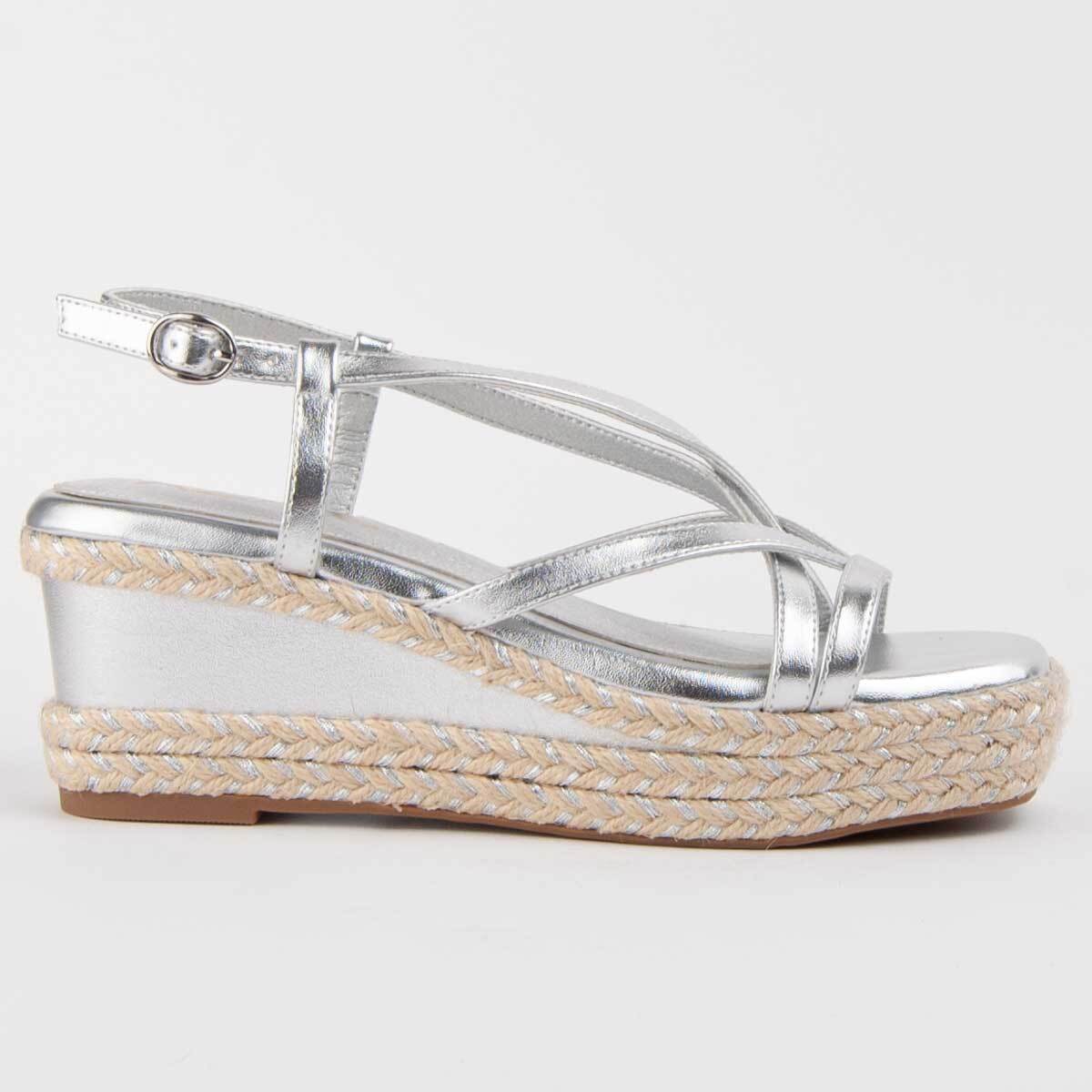 Sandalia De Cuña - Plateado - Altura: 7 Cm
