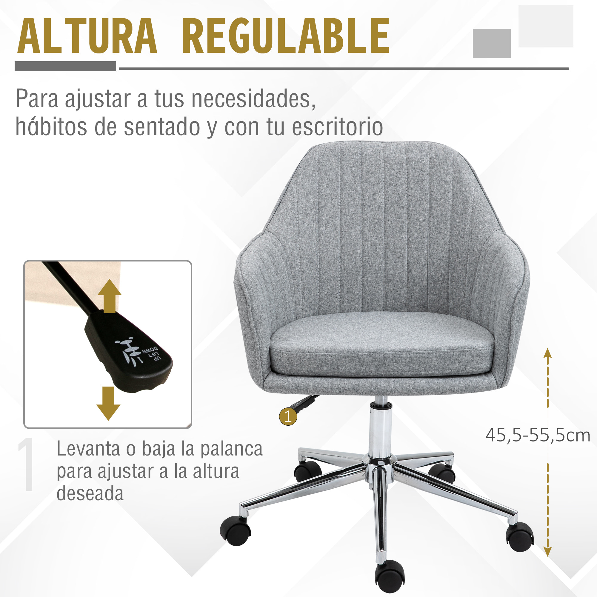 Silla de Oficina Ergonómica Ajustable Giratoria Despacho Ordenador 120kg Gris