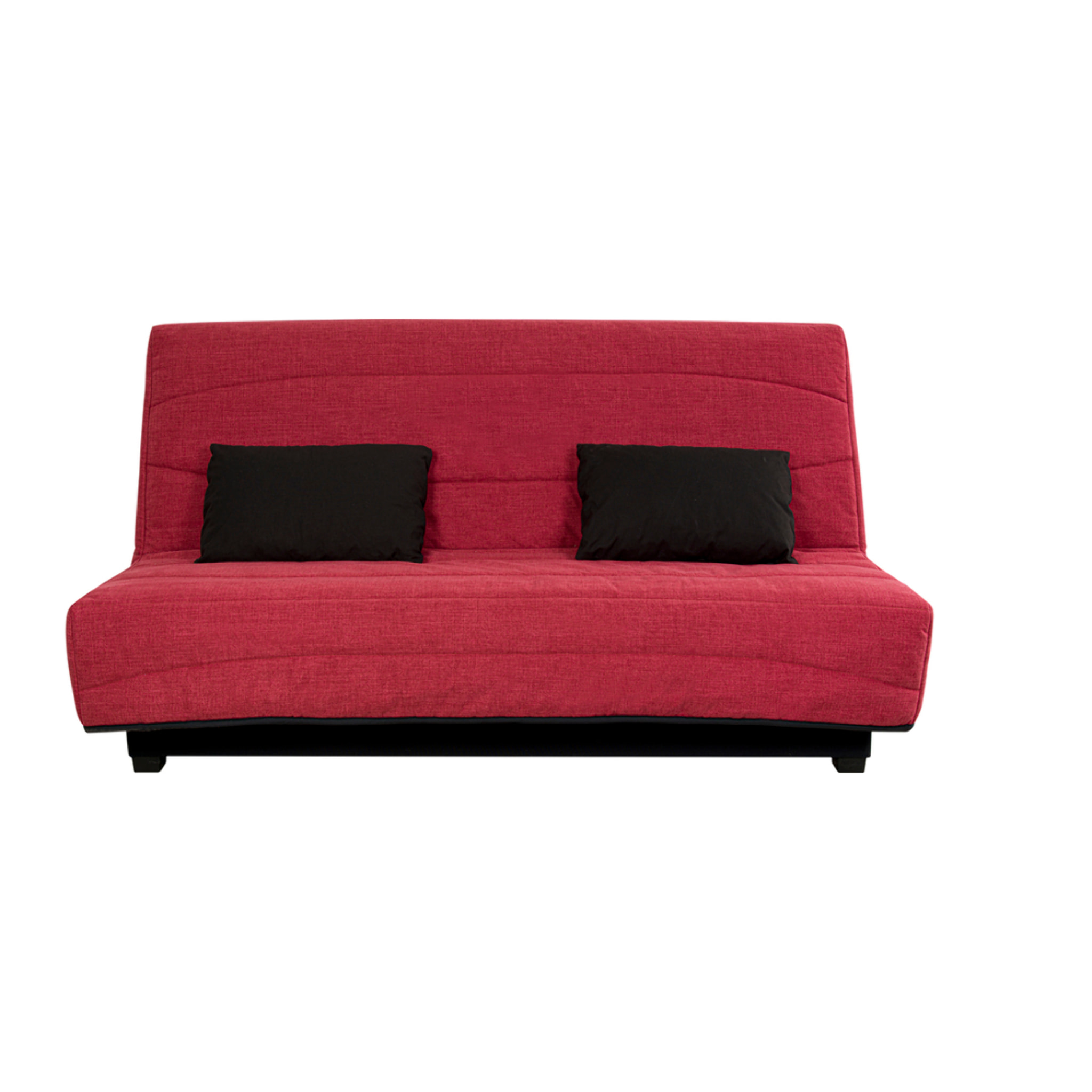 Canapé convertible Noe, matelas Simmons, 130 x 190 cm, 2 coussins offerts, framboise