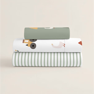 Cool Kids - Juego de Sábanas Estampadas - Infantil - Incluye 1 Funda de Almohada + 1 Sábana Bajera - 100% Algodón - Cuna/Maxicuna - Farm Life