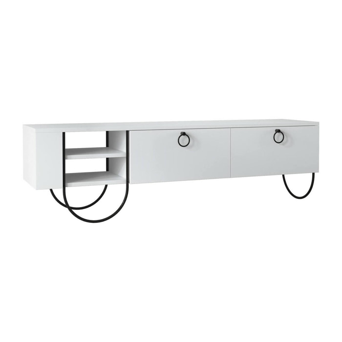 Mobile porta TV Adige, Credenza da soggiorno, Armadio basso per TV, Base parete attrezzata, 150x36 h44 cm, Bianco