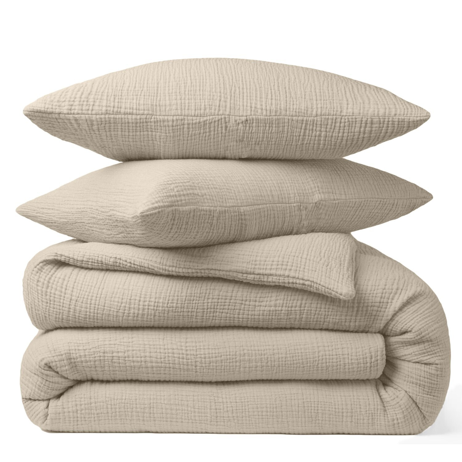 Paire de taies d'oreiller gaze de coton ecru naturel