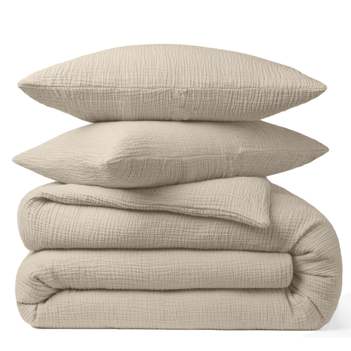 Paire de taies d'oreiller gaze de coton ecru naturel