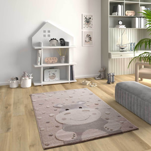 CLOWN Alfombra infantil con hipopótamo en color piedra, 120x170 cm