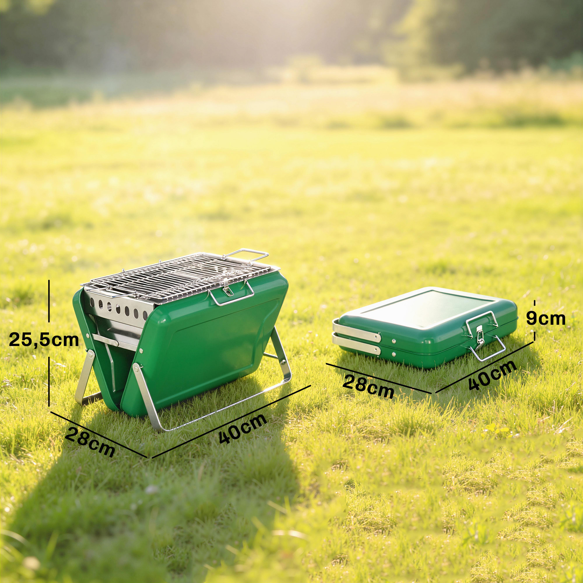 Mini barbecue à charbon portable pliable valise vert