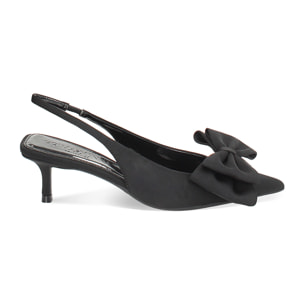 Décolleté slingback donna nere con fiocco, tacco 5,5 cm