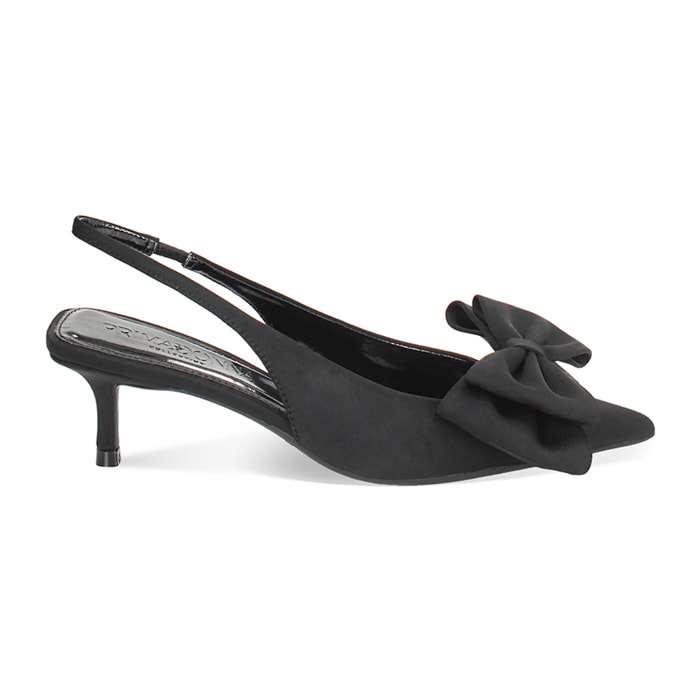 Décolleté slingback donna nere con fiocco, tacco 5,5 cm