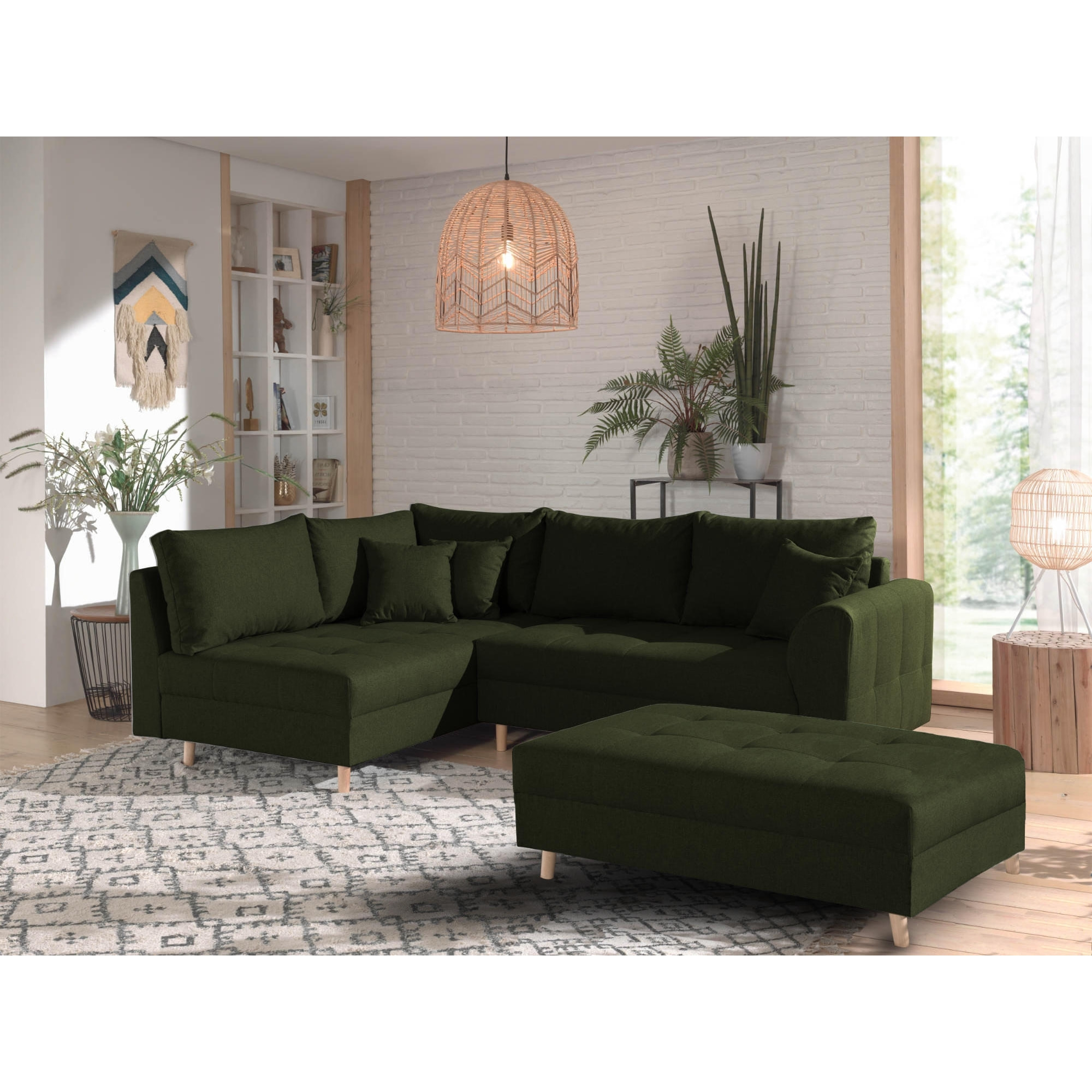 Rune - canapé d'angle - avec pouf d'appoint - 4 places - style scandinave - gauche - Vert