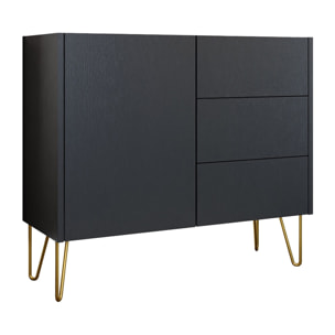 Cali - buffet bas - effet marbre - 97 cm - Noir / Doré