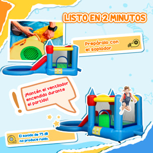 Castillo Hinchable con Soplador 4 en 1 Castillo Inflable para Niños con Tobogán Foso de Bolas Canasta y Bolsa de Transporte para Exterior Interior 415x205x190 cm