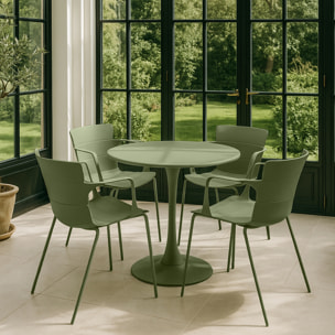 Ensemble de repas table et 4 fauteuils en polypropylène vert  MONTAUK