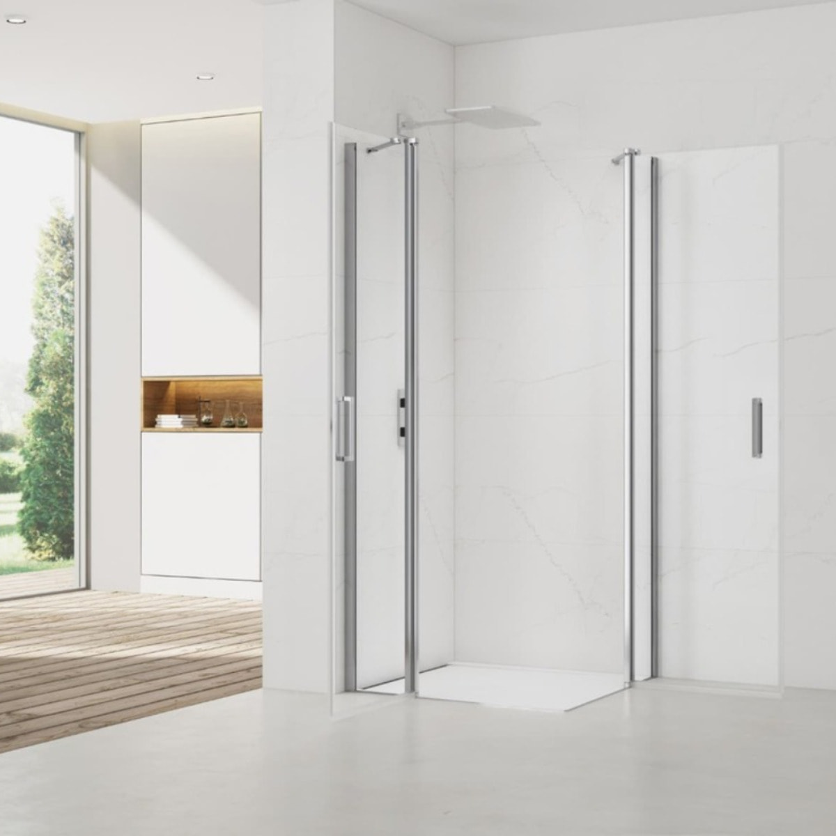 Fusion Portes de douche acces en angle pivotantes 100x80cm anticalcaire avec profilés chrome brillant (SATFUDP10080-SET)