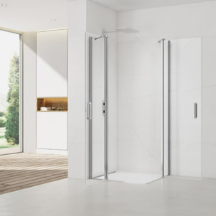 Fusion Portes de douche acces en angle pivotantes 100x80cm anticalcaire avec profilés chrome brillant (SATFUDP10080-SET)