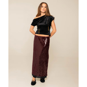Falda recta de lentejuelas con forro de gasa de mujer