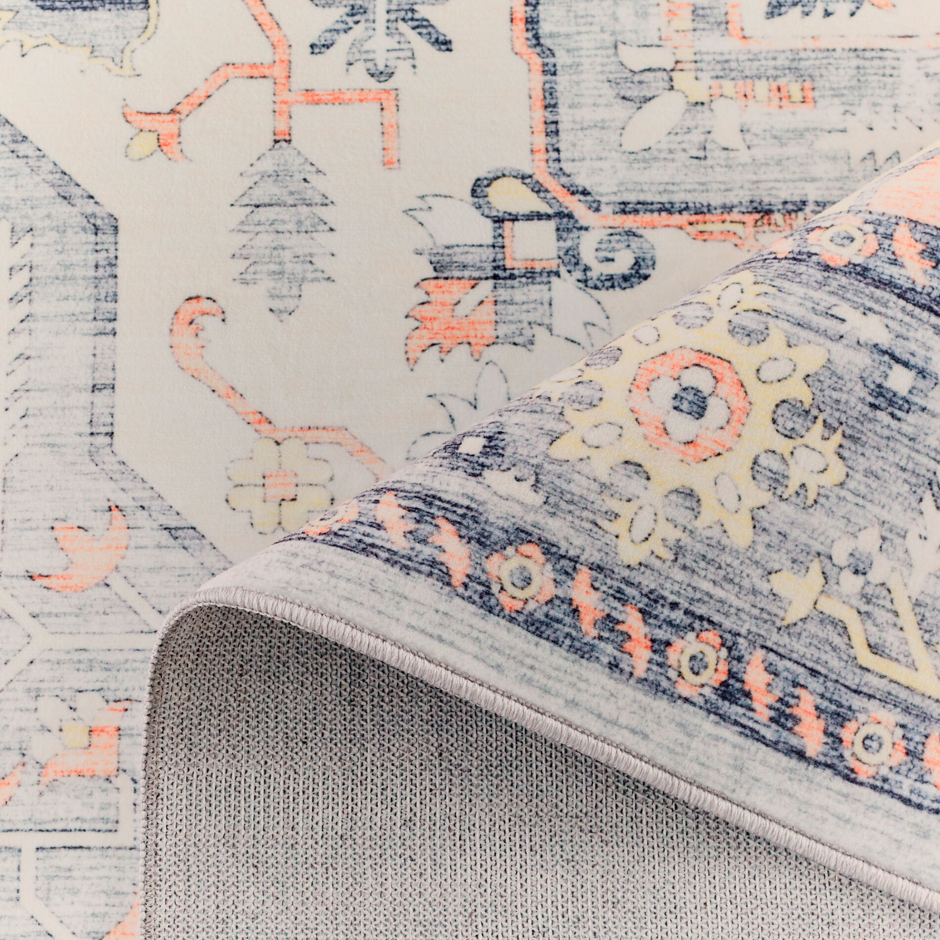 OTTOMAN - Tapis à poils courts doux à motif oriental gris