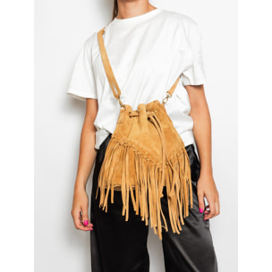 Borsa a secchiello da donna Made in Italy - Modello Umbria Plus - Pelle scamosciata - 25.0 x 22.0 x 13.0 cm