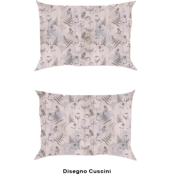 Coppia Federe per cuscini letto SOFFIONE BEIGE 100% Cotone e Made in Italy floreale natura