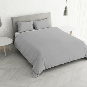 PARURE COPRIPIUMINO SATIN STRIPES, 100% Raso di Poliestere, Made in Italy, No Stiro - GRIGIO
