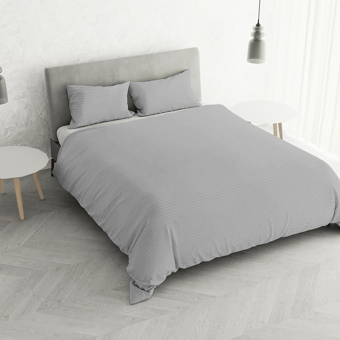 PARURE COPRIPIUMINO SATIN STRIPES, 100% Raso di Poliestere, Made in Italy, No Stiro - GRIGIO