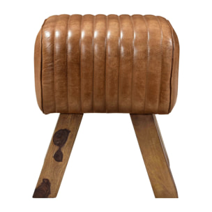 Tabouret en cuir marron et bois de manguier - Morena