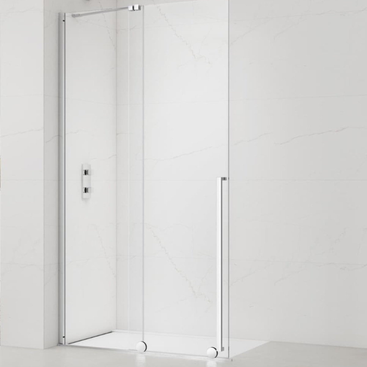 X-MOTION 110x200cm Paroi en verre coulissante Crystal Glass® 8 mm anticalcaire, avec bras et profilés chrome brillant (SATBWIXM1