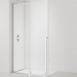 X-MOTION 110x200cm Paroi en verre coulissante Crystal Glass® 8 mm anticalcaire, avec bras et profilés chrome brillant (SATBWIXM1