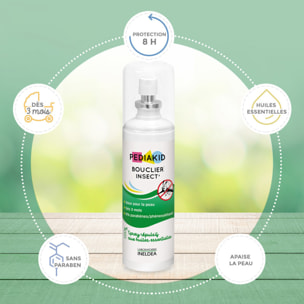 PEDIAKID - Bouclier Insect'- Spray Répulsif aux Huiles Essentielles - Contre les moustiques, tiques et guêpes - Dès 3 mois - Lot de 2 Flacons 100ml