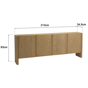 ELLA - Buffet L213 couleur naturelle 4 portes design arrondi