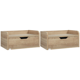 Lot de 2 chevets tables de nuit murales - tiroir coulissant, plateau - dim. 40L x 30l x 19H cm - panneaux aspect chêne clair