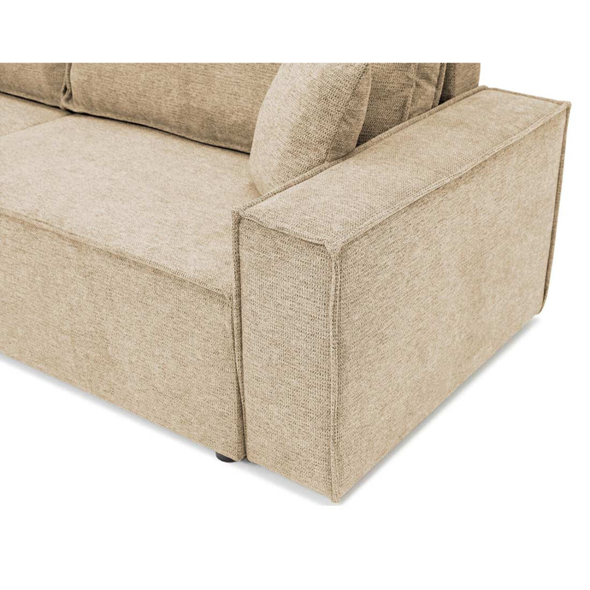 Cezanne - Canapé droit 3 places convertible avec coffre en tissu texturé - Beige