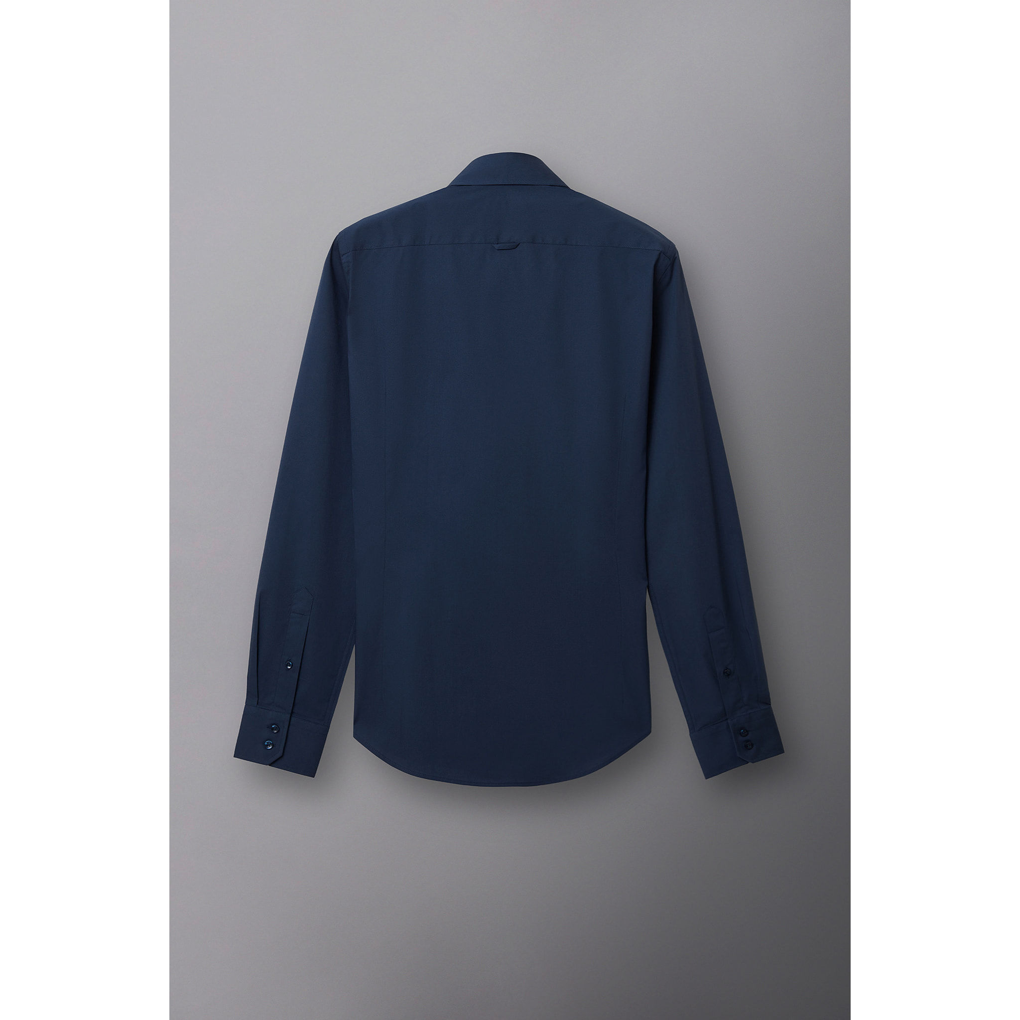 Camicia Uomo 2 Bottoni Button Down Slim Popeline Stretch Unito Blu